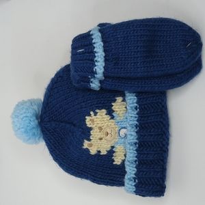 Boy's Navy | Light Blue Winter Hat & Glove Set Ages 3-6Yrs